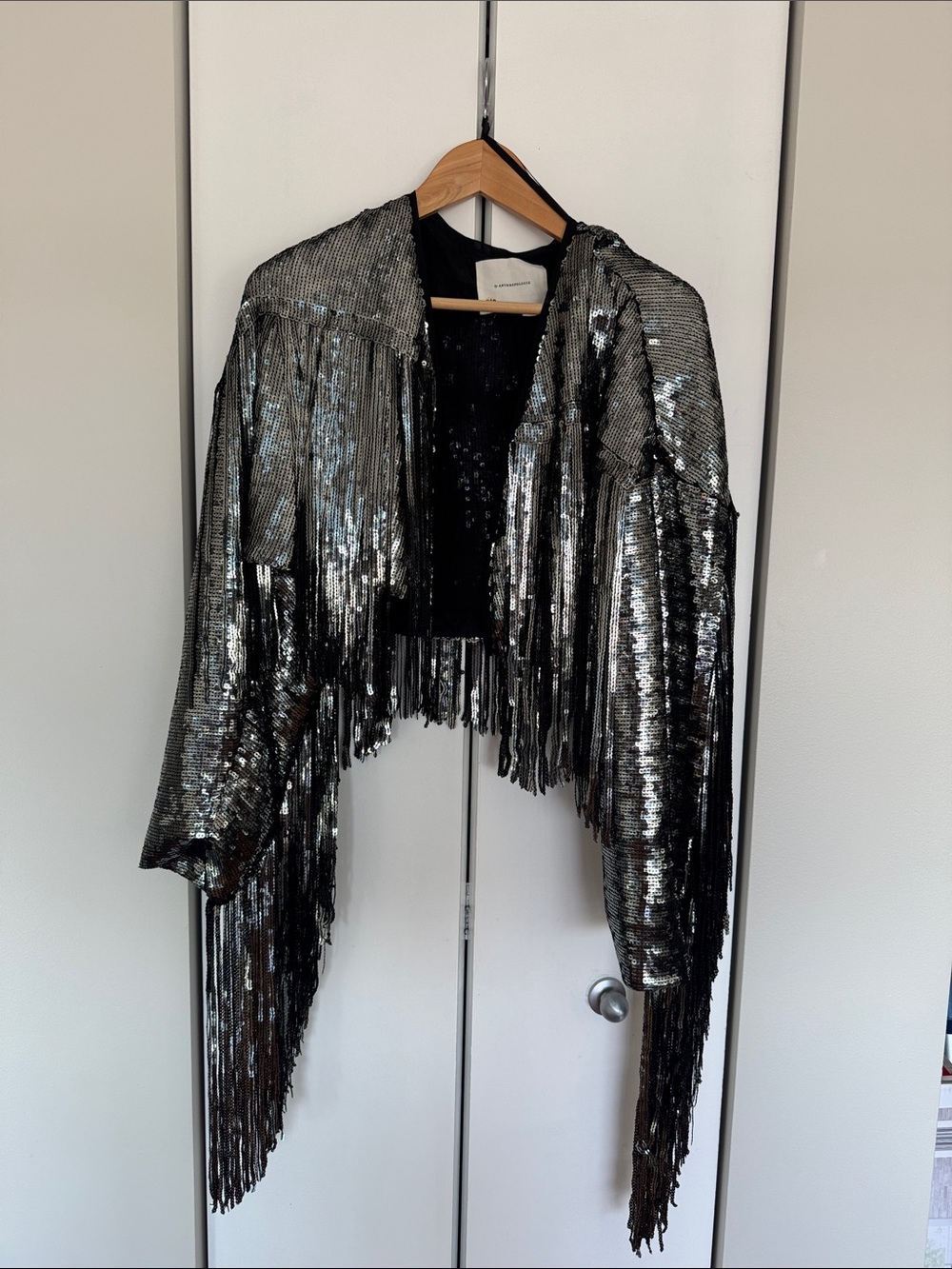 Anthropologie Black Metallic Fringe Sequin Jacket